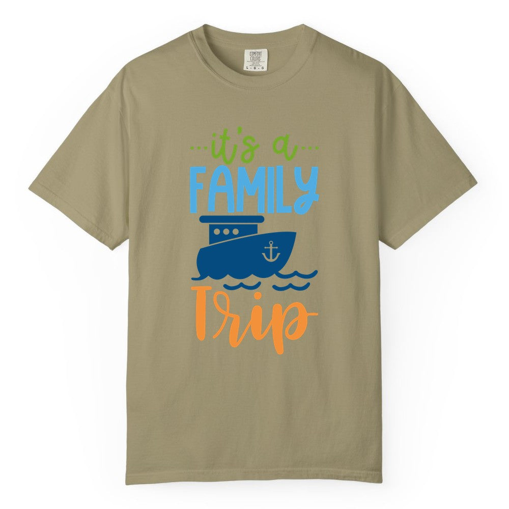 Family Cruise Shirts - Fun Matching Outfits for Family Trip Cruise (Comfort Color) in Khaki - Family Cruise Trip Matching Shirts - Fun Ship Illustration Design
