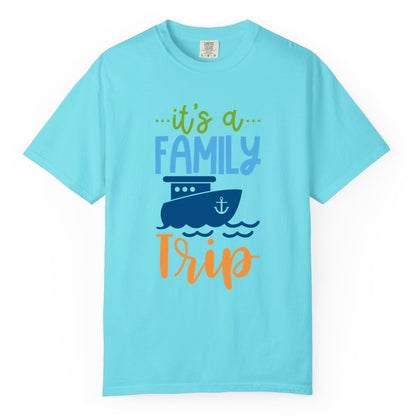 Family Cruise Shirts - Fun Matching Outfits for Family Trip Cruise (Comfort Color) in Lagoon Blue - Family Cruise Trip Matching Shirts - Fun Ship Illustration Design
