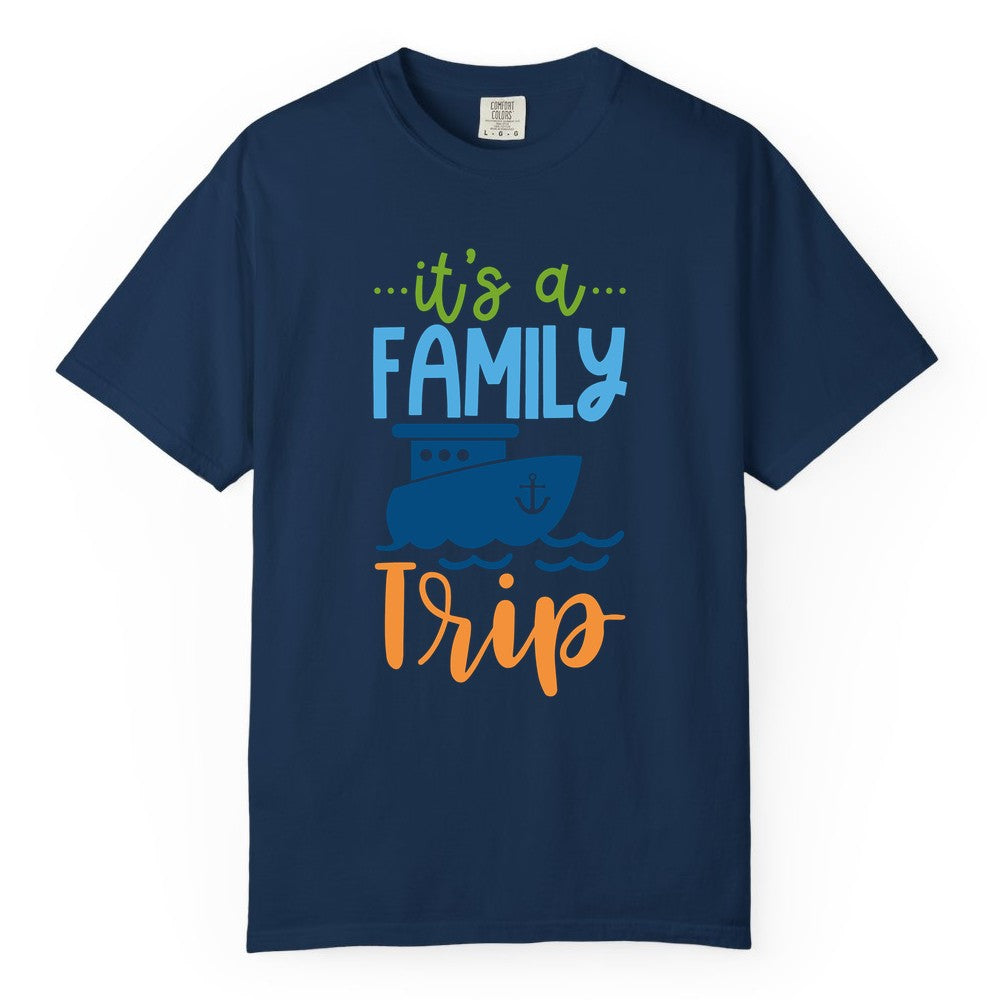 Family Cruise Shirts - Fun Matching Outfits for Family Trip Cruise (Comfort Color) in Navy - Family Cruise Trip Matching Shirts - Fun Ship Illustration Design