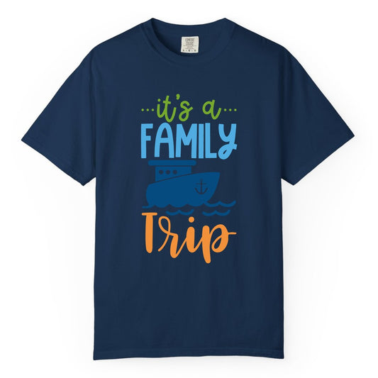 Family Cruise Shirts - Fun Matching Outfits for Family Trip Cruise (Comfort Color) in Navy - Family Cruise Trip Matching Shirts - Fun Ship Illustration Design