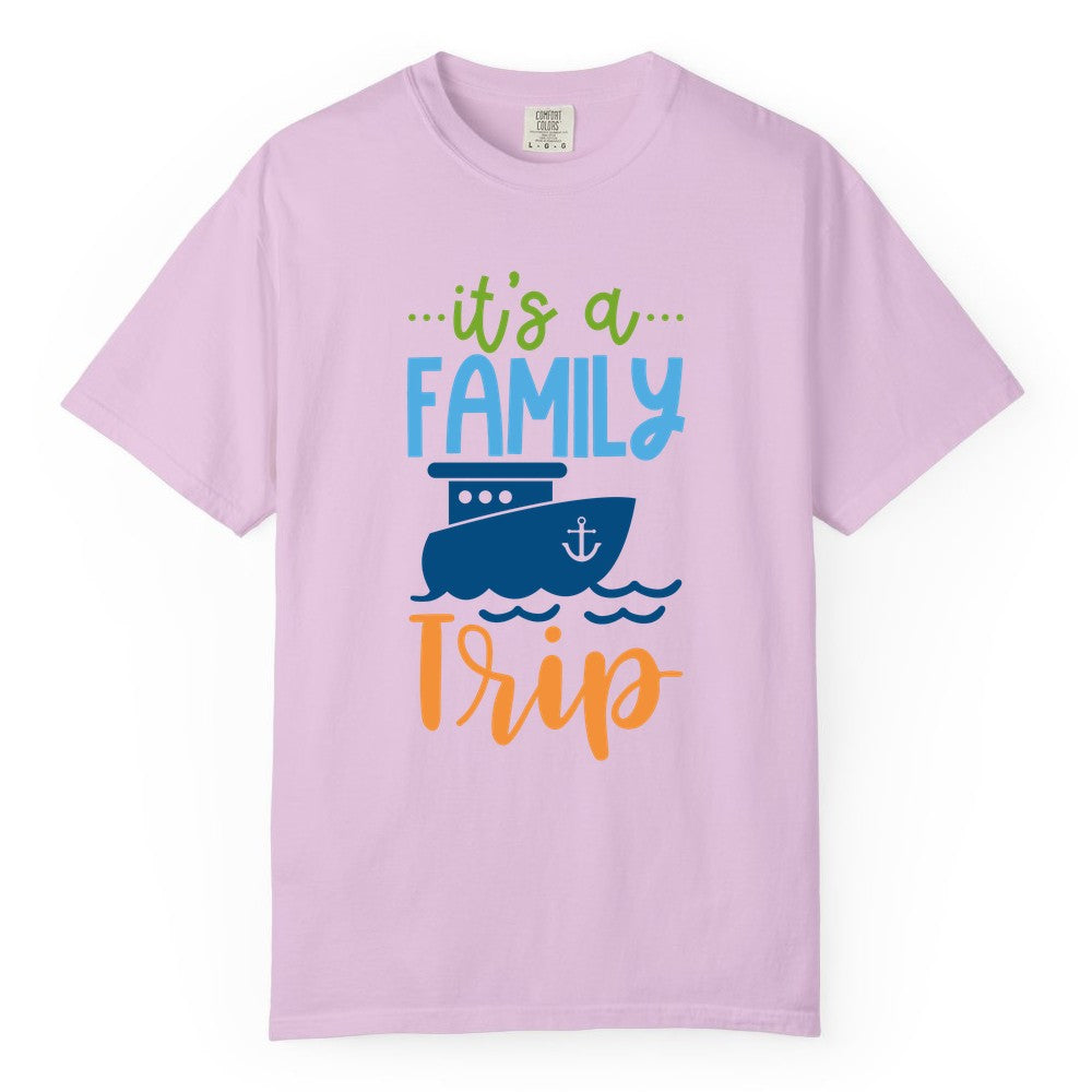 Family Cruise Shirts - Fun Matching Outfits for Family Trip Cruise (Comfort Color) in Orchid - Family Cruise Trip Matching Shirts - Fun Ship Illustration Design