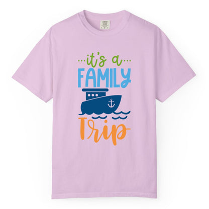 Family Cruise Shirts - Fun Matching Outfits for Family Trip Cruise (Comfort Color) in Orchid - Family Cruise Trip Matching Shirts - Fun Ship Illustration Design