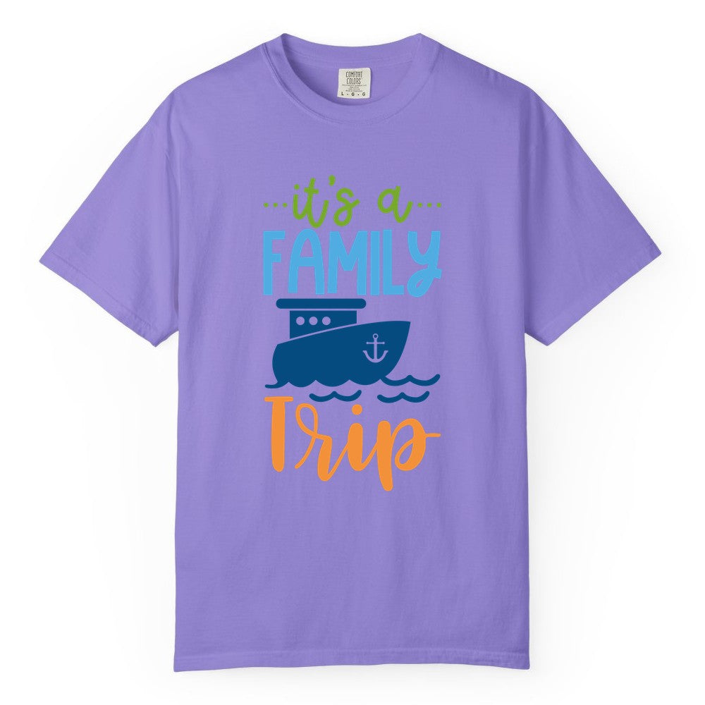 Family Cruise Shirts - Fun Matching Outfits for Family Trip Cruise (Comfort Color) in Violet - Family Cruise Trip Matching Shirts - Fun Ship Illustration Design