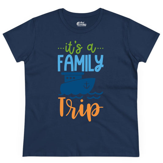 Family Cruise Shirts - Fun Matching Outfits for Family Trip Cruise (Ladies Tee) in Navy - Family Cruise Trip Matching Shirts - Fun Ship Illustration Design