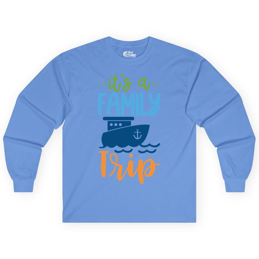 Family Cruise Shirts - Fun Matching Outfits for Family Trip Cruise (Long Sleeve) in Carolina Blue - Family Cruise Trip Matching Shirts - Fun Ship Illustration Design