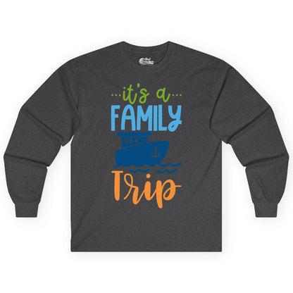 Family Cruise Shirts - Fun Matching Outfits for Family Trip Cruise (Long Sleeve) in Dark Heather - Family Cruise Trip Matching Shirts - Fun Ship Illustration Design