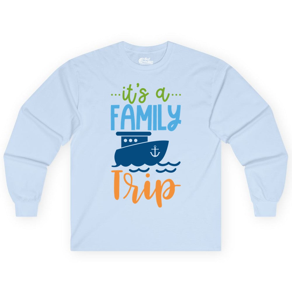 Family Cruise Shirts - Fun Matching Outfits for Family Trip Cruise (Long Sleeve) in Light Blue - Family Cruise Trip Matching Shirts - Fun Ship Illustration Design