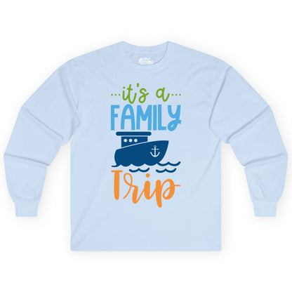 Family Cruise Shirts - Fun Matching Outfits for Family Trip Cruise (Long Sleeve) in Light Blue - Family Cruise Trip Matching Shirts - Fun Ship Illustration Design