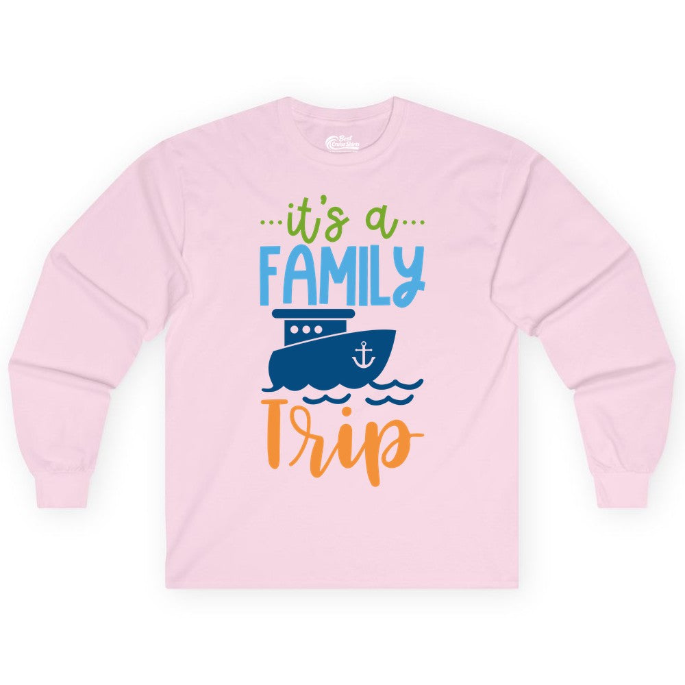 Family Cruise Shirts - Fun Matching Outfits for Family Trip Cruise (Long Sleeve) in Light Pink - Family Cruise Trip Matching Shirts - Fun Ship Illustration Design