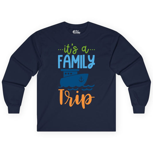 Family Cruise Shirts - Fun Matching Outfits for Family Trip Cruise (Long Sleeve) in Navy - Family Cruise Trip Matching Shirts - Fun Ship Illustration Design