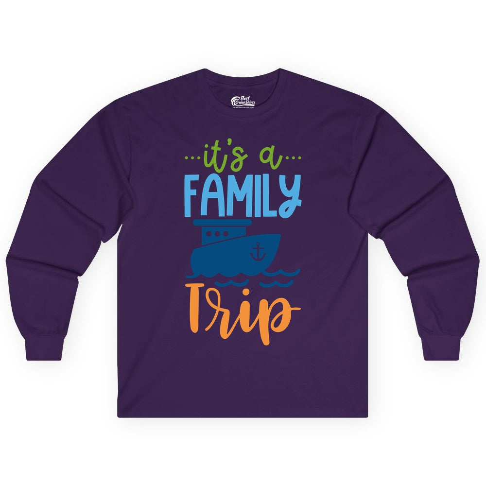 Family Cruise Shirts - Fun Matching Outfits for Family Trip Cruise (Long Sleeve) in Purple - Family Cruise Trip Matching Shirts - Fun Ship Illustration Design