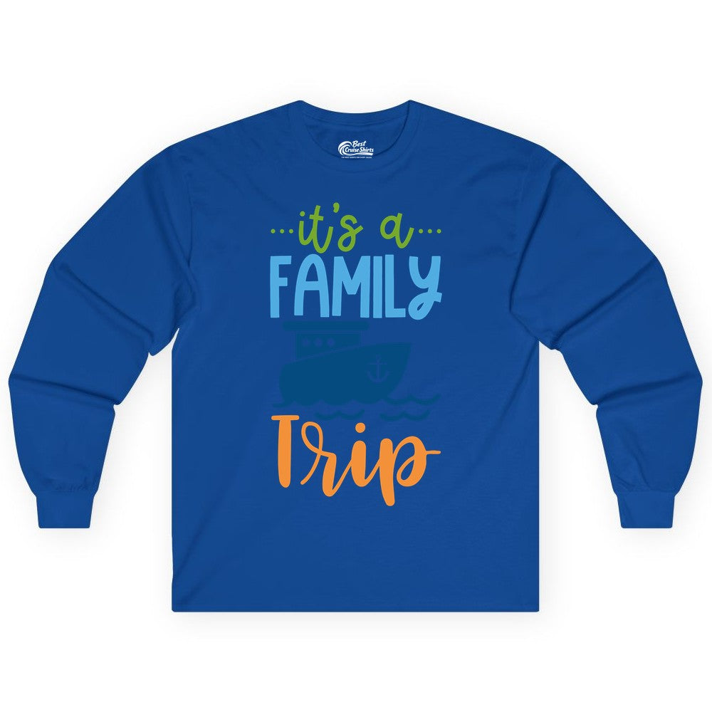 Family Cruise Shirts - Fun Matching Outfits for Family Trip Cruise (Long Sleeve) in Royal - Family Cruise Trip Matching Shirts - Fun Ship Illustration Design