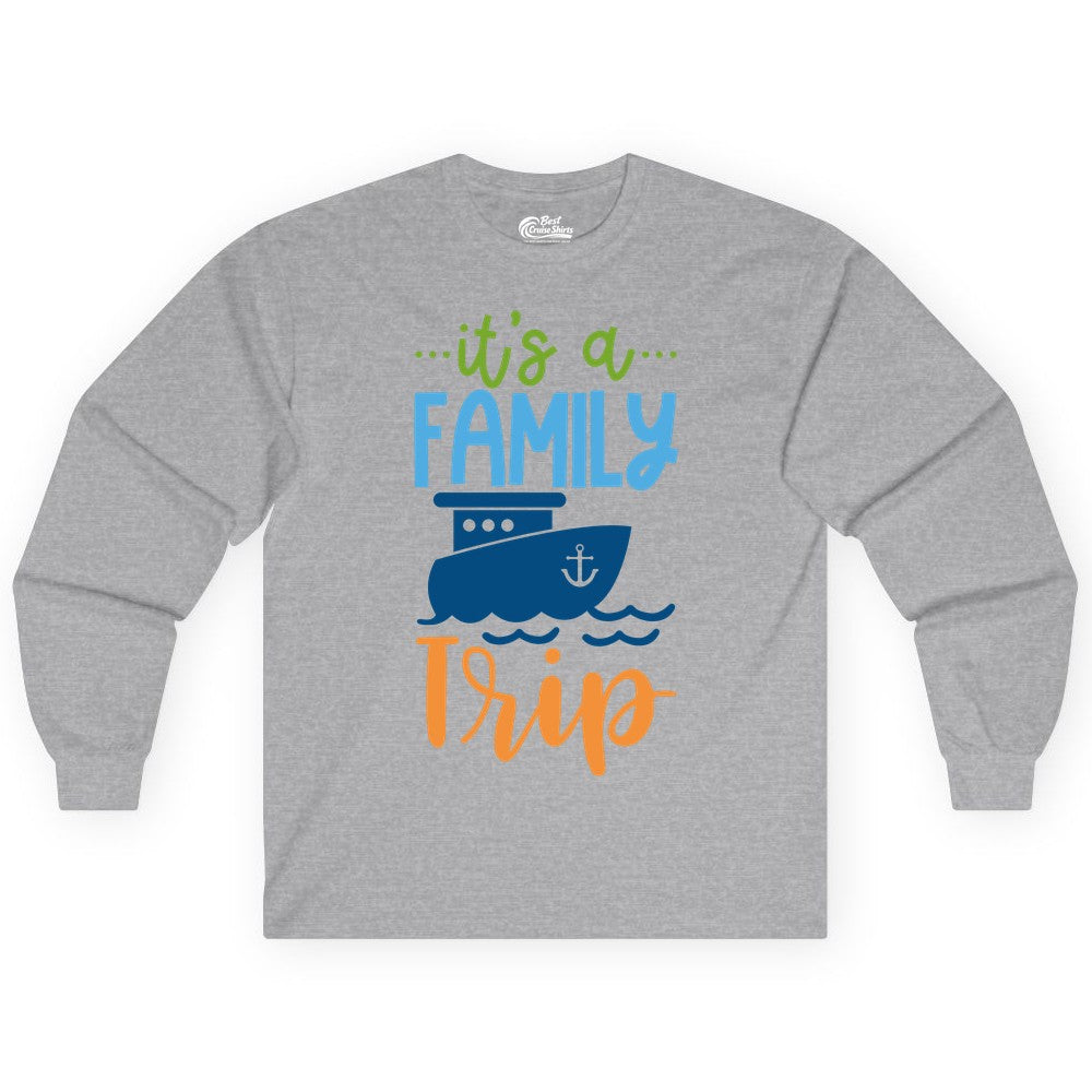 Family Cruise Shirts - Fun Matching Outfits for Family Trip Cruise (Long Sleeve) in Sport Grey - Family Cruise Trip Matching Shirts - Fun Ship Illustration Design