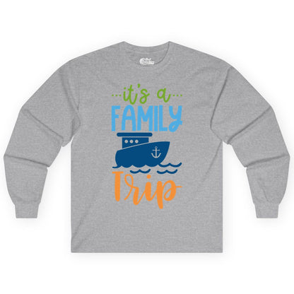 Family Cruise Shirts - Fun Matching Outfits for Family Trip Cruise (Long Sleeve) in Sport Grey - Family Cruise Trip Matching Shirts - Fun Ship Illustration Design