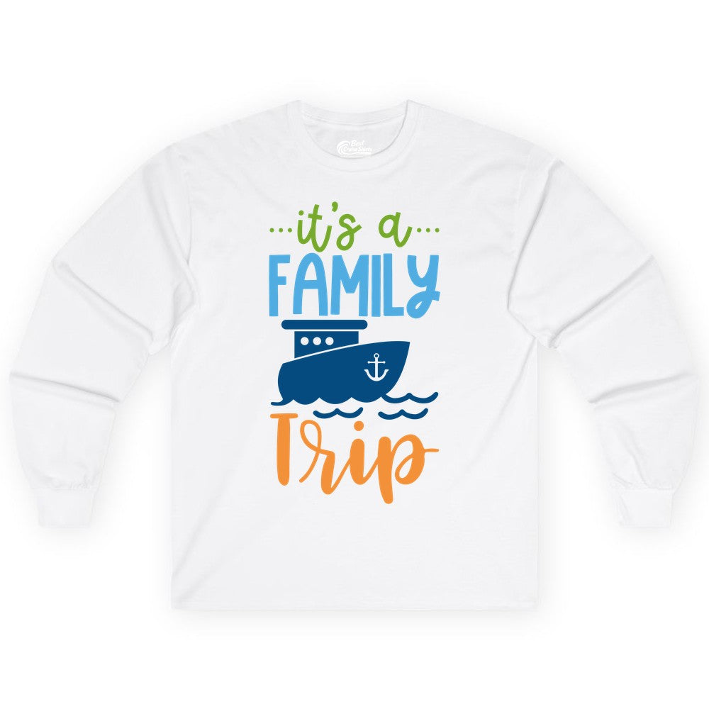 Family Cruise Shirts - Fun Matching Outfits for Family Trip Cruise (Long Sleeve) in White - Family Cruise Trip Matching Shirts - Fun Ship Illustration Design