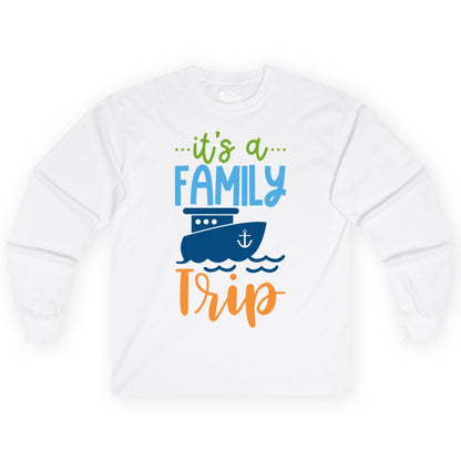 Family Cruise Shirts - Fun Matching Outfits for Family Trip Cruise (Long Sleeve) in White - Family Cruise Trip Matching Shirts - Fun Ship Illustration Design