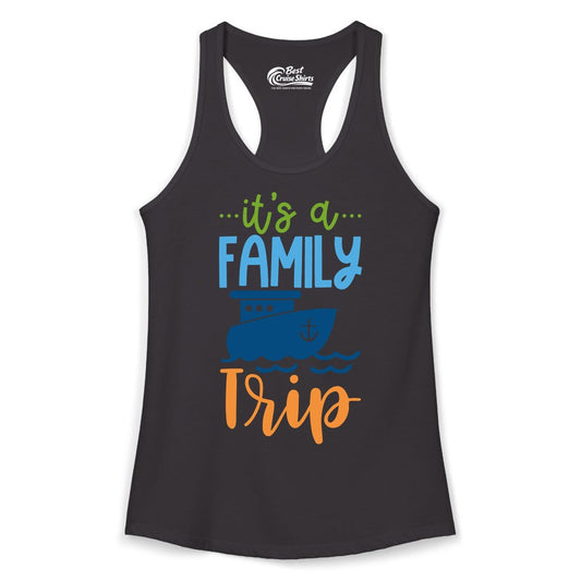 Family Cruise Shirts - Fun Matching Outfits for Family Trip Cruise (Ladies Tank) in Black - Family Cruise Trip Matching Shirts - Fun Ship Illustration Design