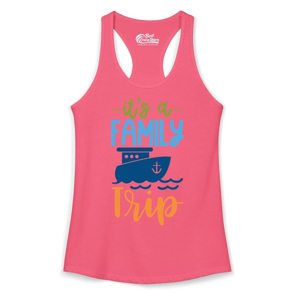 Family Cruise Shirts - Fun Matching Outfits for Family Trip Cruise (Ladies Tank) in Hot Pink - Family Cruise Trip Matching Shirts - Fun Ship Illustration Design