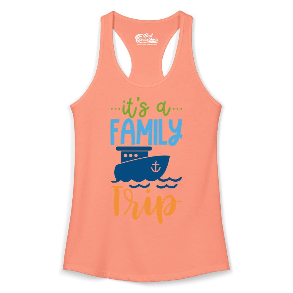 Family Cruise Shirts - Fun Matching Outfits for Family Trip Cruise (Ladies Tank) in Solid Light Orange - Family Cruise Trip Matching Shirts - Fun Ship Illustration Design
