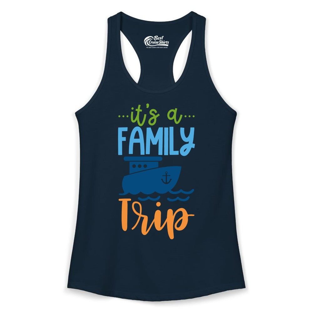 Family Cruise Shirts - Fun Matching Outfits for Family Trip Cruise (Ladies Tank) in Solid Midnight Navy - Family Cruise Trip Matching Shirts - Fun Ship Illustration Design