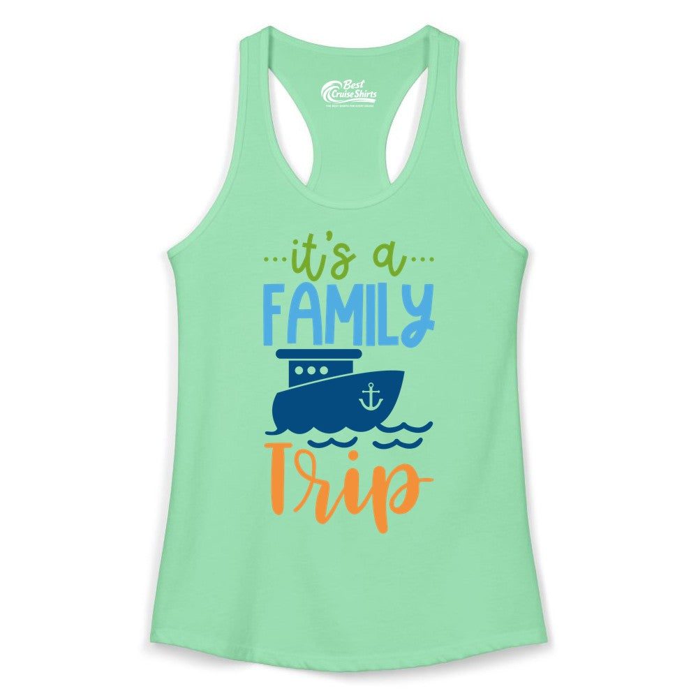 Family Cruise Shirts - Fun Matching Outfits for Family Trip Cruise (Ladies Tank) in Solid Mint - Family Cruise Trip Matching Shirts - Fun Ship Illustration Design