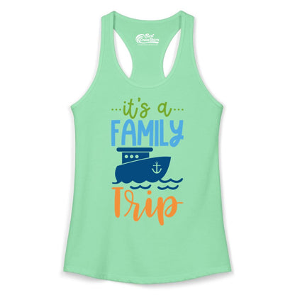 Family Cruise Shirts - Fun Matching Outfits for Family Trip Cruise (Ladies Tank) in Solid Mint - Family Cruise Trip Matching Shirts - Fun Ship Illustration Design