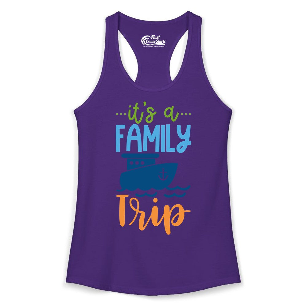 Family Cruise Shirts - Fun Matching Outfits for Family Trip Cruise (Ladies Tank) in Solid Purple Rush - Family Cruise Trip Matching Shirts - Fun Ship Illustration Design
