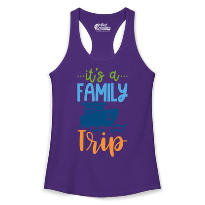 Family Cruise Shirts - Fun Matching Outfits for Family Trip Cruise (Ladies Tank) in Solid Purple Rush - Family Cruise Trip Matching Shirts - Fun Ship Illustration Design