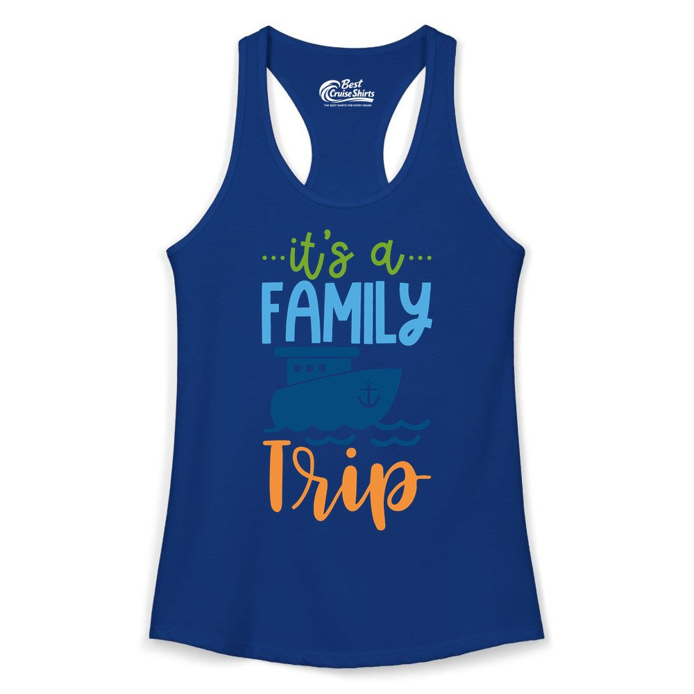 Family Cruise Shirts - Fun Matching Outfits for Family Trip Cruise (Ladies Tank) in Solid Royal - Family Cruise Trip Matching Shirts - Fun Ship Illustration Design