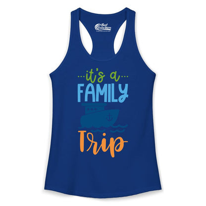 Family Cruise Shirts - Fun Matching Outfits for Family Trip Cruise (Ladies Tank) in Solid Royal - Family Cruise Trip Matching Shirts - Fun Ship Illustration Design