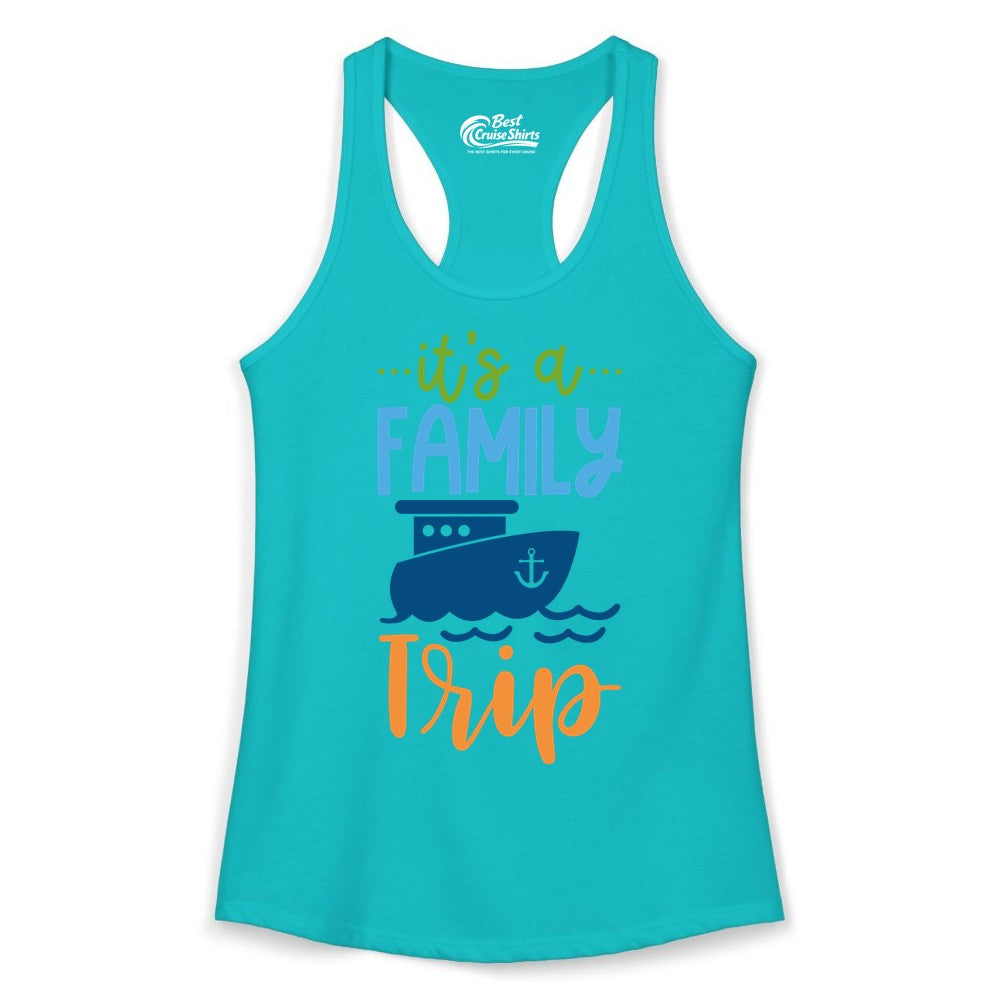 Family Cruise Shirts - Fun Matching Outfits for Family Trip Cruise (Ladies Tank) in Tahiti Blue - Family Cruise Trip Matching Shirts - Fun Ship Illustration Design