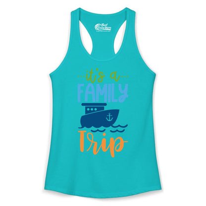 Family Cruise Shirts - Fun Matching Outfits for Family Trip Cruise (Ladies Tank) in Tahiti Blue - Family Cruise Trip Matching Shirts - Fun Ship Illustration Design