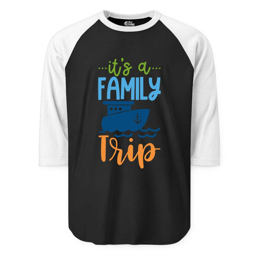 Family Cruise Shirts - Fun Matching Outfits for Family Trip Cruise (Raglan) in BlackWhite - Family Cruise Trip Matching Shirts - Fun Ship Illustration Design