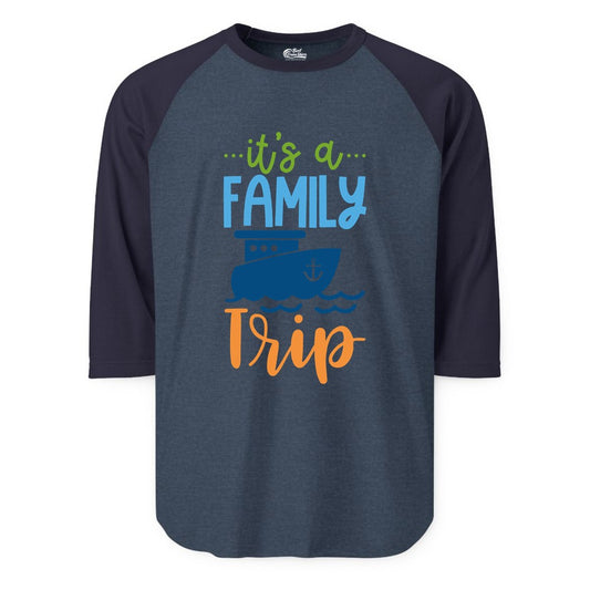 Family Cruise Shirts - Fun Matching Outfits for Family Trip Cruise (Raglan) in Heather DenimNavy - Family Cruise Trip Matching Shirts - Fun Ship Illustration Design