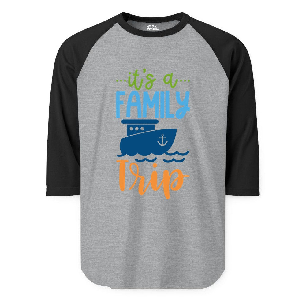 Family Cruise Shirts - Fun Matching Outfits for Family Trip Cruise (Raglan) in Heather GreyBlack - Family Cruise Trip Matching Shirts - Fun Ship Illustration Design
