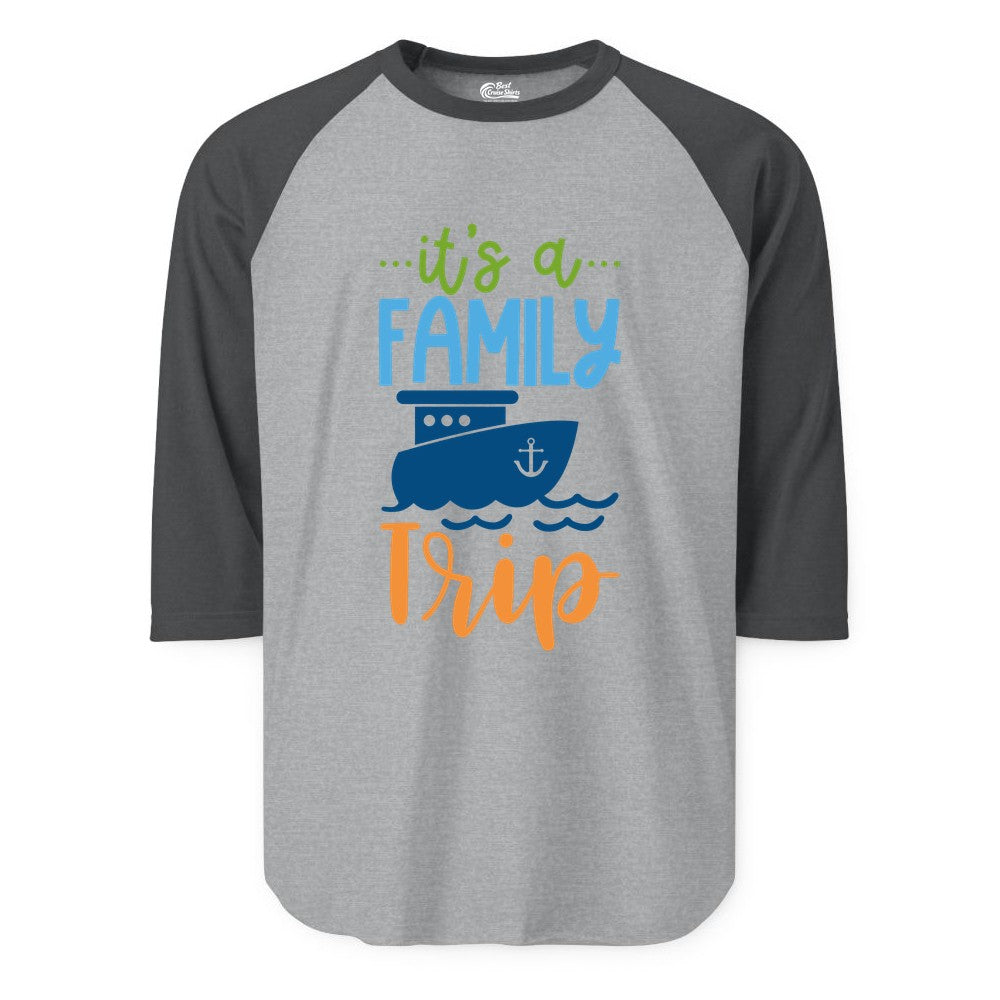 Family Cruise Shirts - Fun Matching Outfits for Family Trip Cruise (Raglan) in Heather GreyHeather Charcoal - Family Cruise Trip Matching Shirts - Fun Ship Illustration Design