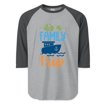 Family Cruise Shirts - Fun Matching Outfits for Family Trip Cruise (Raglan) in Heather GreyHeather Charcoal - Family Cruise Trip Matching Shirts - Fun Ship Illustration Design