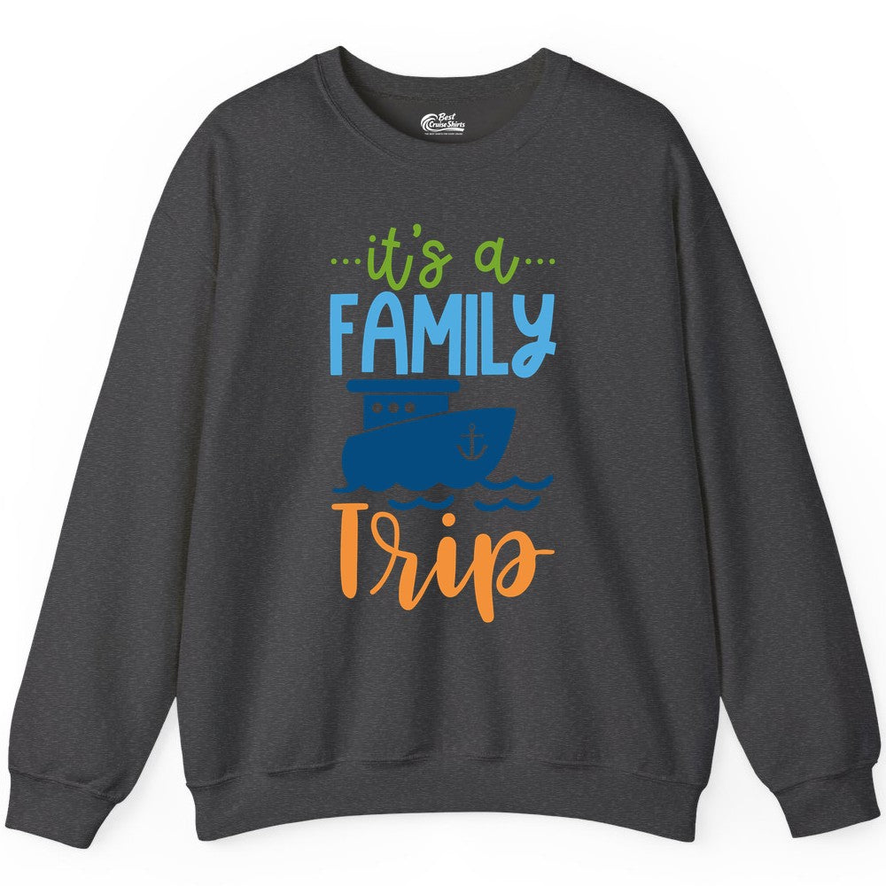 Family Cruise Shirts - Fun Matching Outfits for Family Trip Cruise (Sweatshirt) in Dark Heather - Family Cruise Trip Matching Shirts - Fun Ship Illustration Design