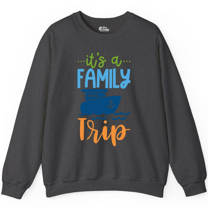 Family Cruise Shirts - Fun Matching Outfits for Family Trip Cruise (Sweatshirt) in Dark Heather - Family Cruise Trip Matching Shirts - Fun Ship Illustration Design