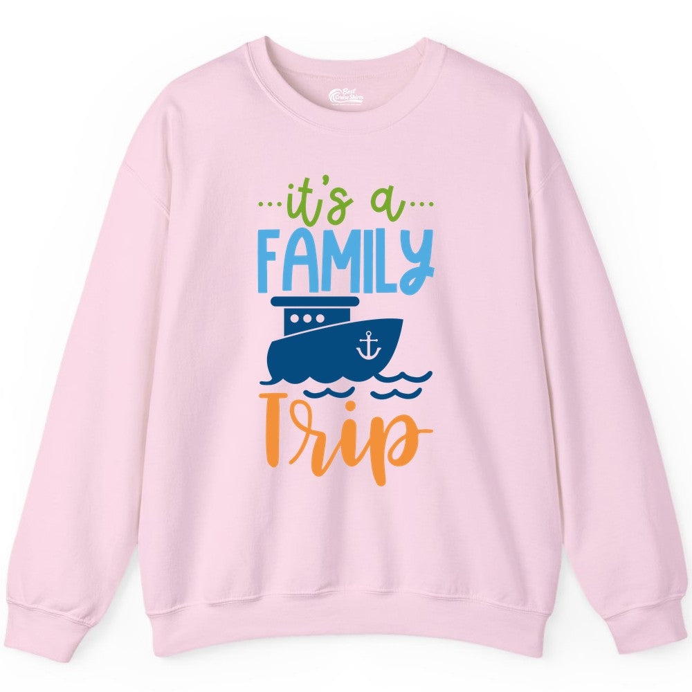 Family Cruise Shirts - Fun Matching Outfits for Family Trip Cruise (Sweatshirt) in Light Pink - Family Cruise Trip Matching Shirts - Fun Ship Illustration Design