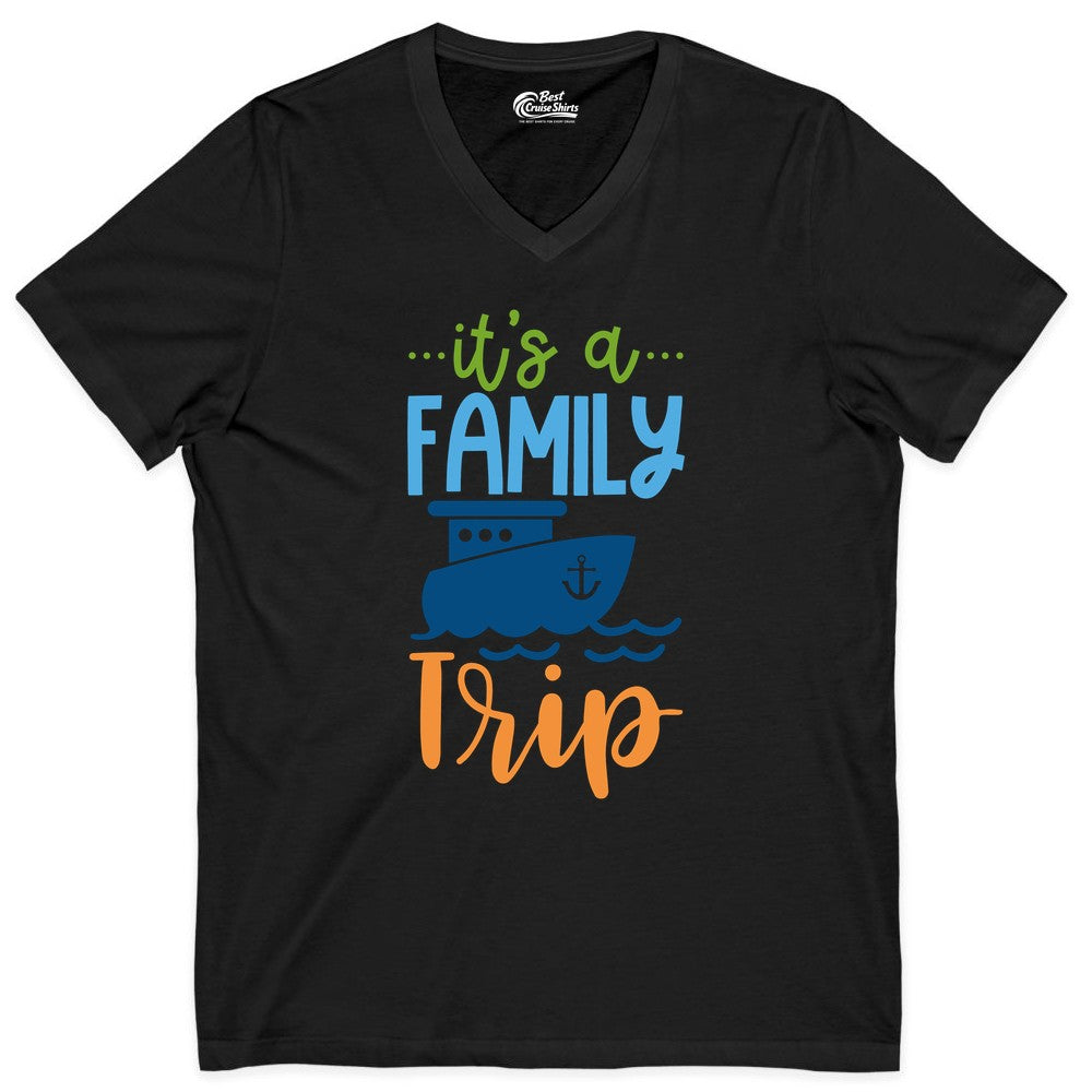 Family Cruise Shirts - Fun Matching Outfits for Family Trip Cruise (V-Neck) in Black - Family Cruise Trip Matching Shirts - Fun Ship Illustration Design