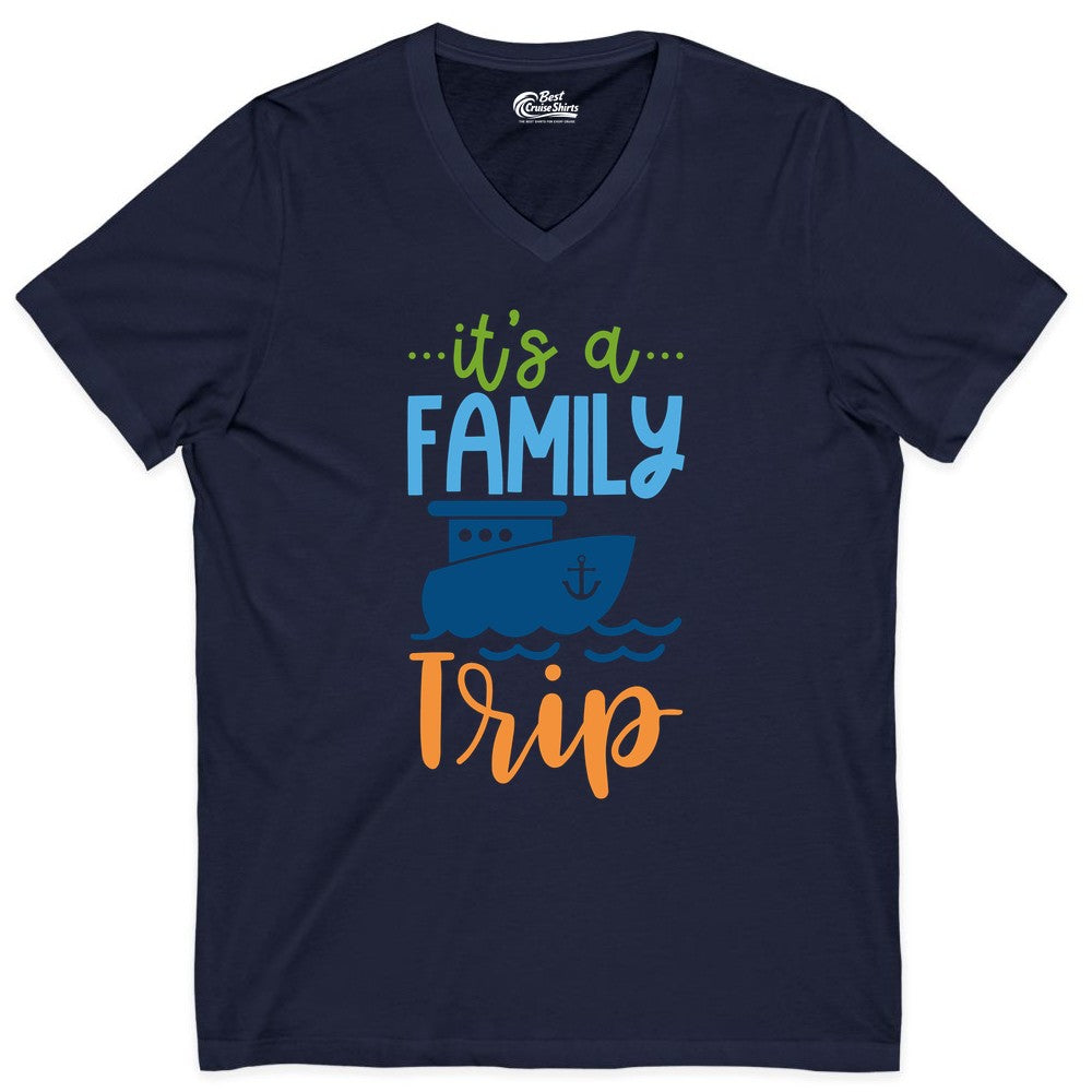 Family Cruise Shirts - Fun Matching Outfits for Family Trip Cruise (V-Neck) in Navy - Family Cruise Trip Matching Shirts - Fun Ship Illustration Design