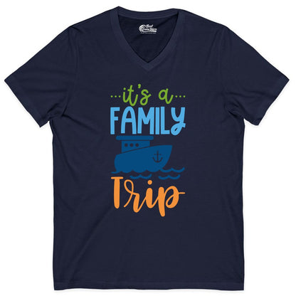 Family Cruise Shirts - Fun Matching Outfits for Family Trip Cruise (V-Neck) in Navy - Family Cruise Trip Matching Shirts - Fun Ship Illustration Design