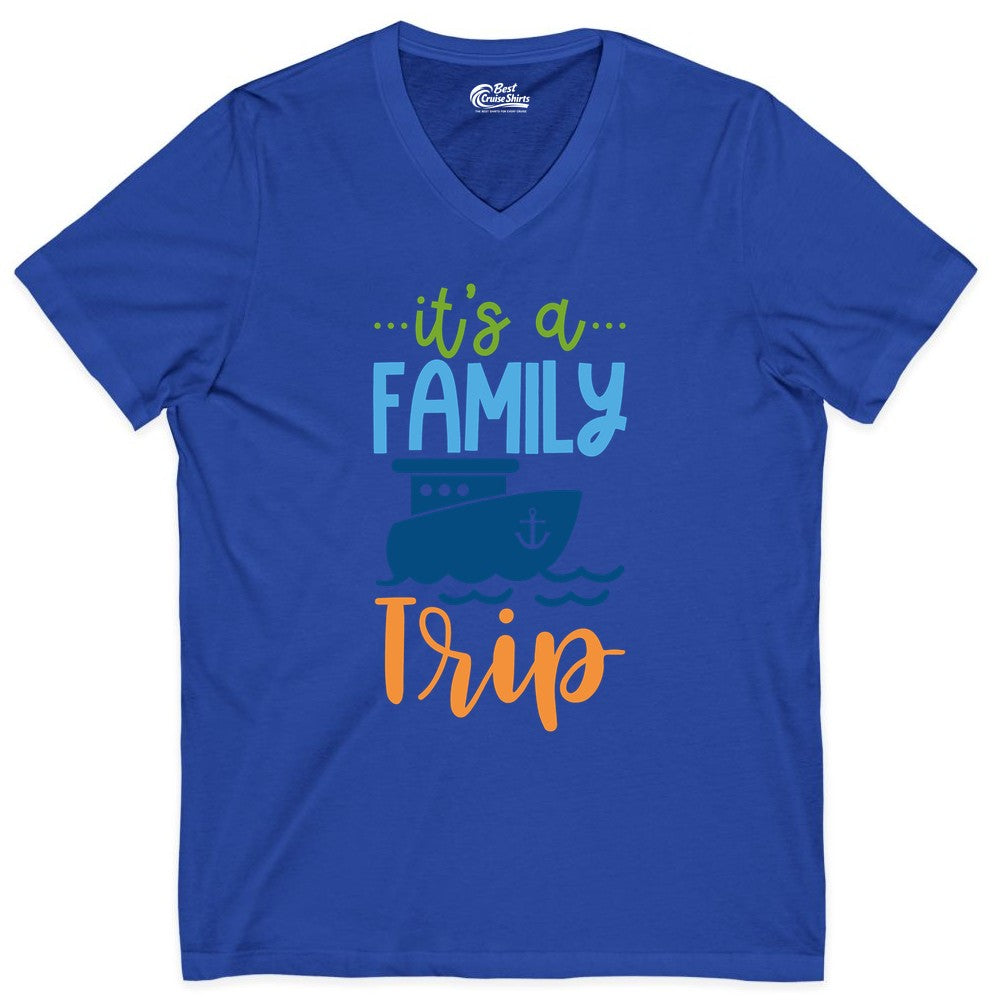 Family Cruise Shirts - Fun Matching Outfits for Family Trip Cruise (V-Neck) in True Royal - Family Cruise Trip Matching Shirts - Fun Ship Illustration Design
