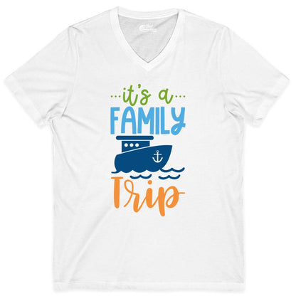 Family Cruise Shirts - Fun Matching Outfits for Family Trip Cruise (V-Neck) in White - Family Cruise Trip Matching Shirts - Fun Ship Illustration Design