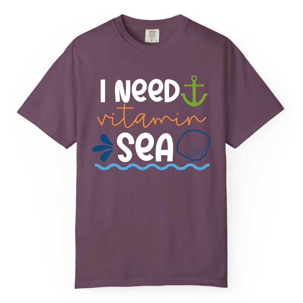 I Need Vitamin Sea Shirt - Nautical Beach Lover Summer Apparel (Comfort Color) in Berry - I Need Vitamin Sea Shirt - Nautical Beach Lover Summer Graphic Tee