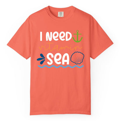 I Need Vitamin Sea Shirt - Nautical Beach Lover Summer Apparel (Comfort Color) in Bright Salmon - I Need Vitamin Sea Shirt - Nautical Beach Lover Summer Graphic Tee