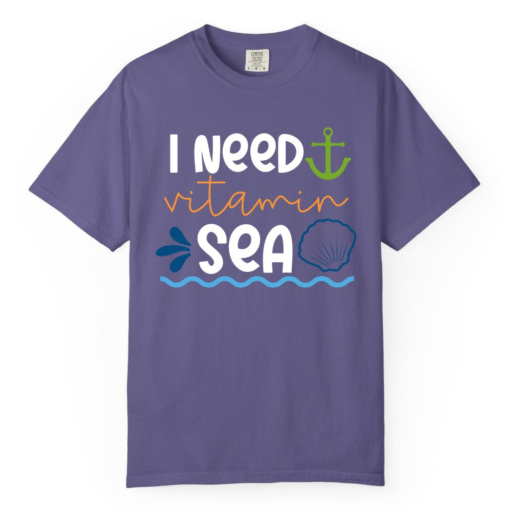 I Need Vitamin Sea Shirt - Nautical Beach Lover Summer Apparel (Comfort Color) in Grape - I Need Vitamin Sea Shirt - Nautical Beach Lover Summer Graphic Tee
