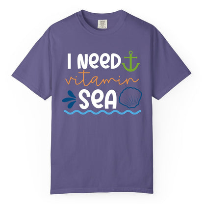 I Need Vitamin Sea Shirt - Nautical Beach Lover Summer Apparel (Comfort Color) in Grape - I Need Vitamin Sea Shirt - Nautical Beach Lover Summer Graphic Tee