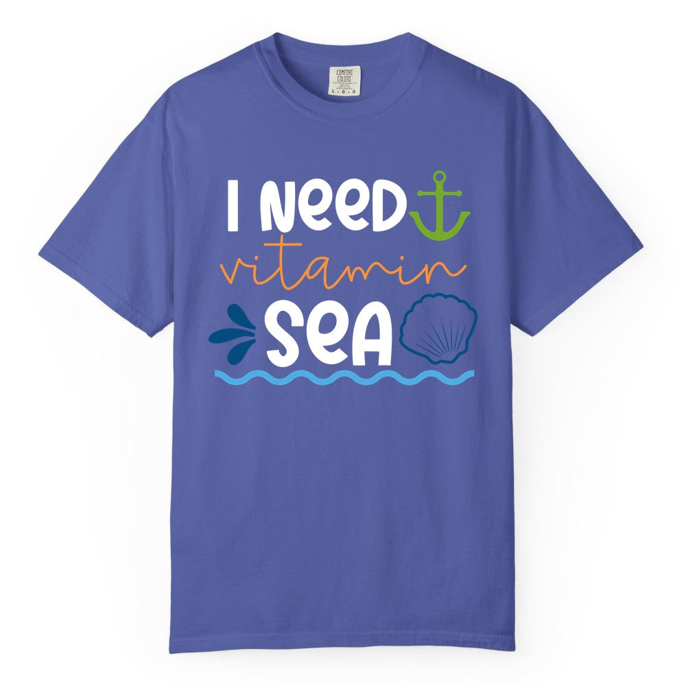 I Need Vitamin Sea Shirt - Nautical Beach Lover Summer Apparel (Comfort Color) in Periwinkle - I Need Vitamin Sea Shirt - Nautical Beach Lover Summer Graphic Tee